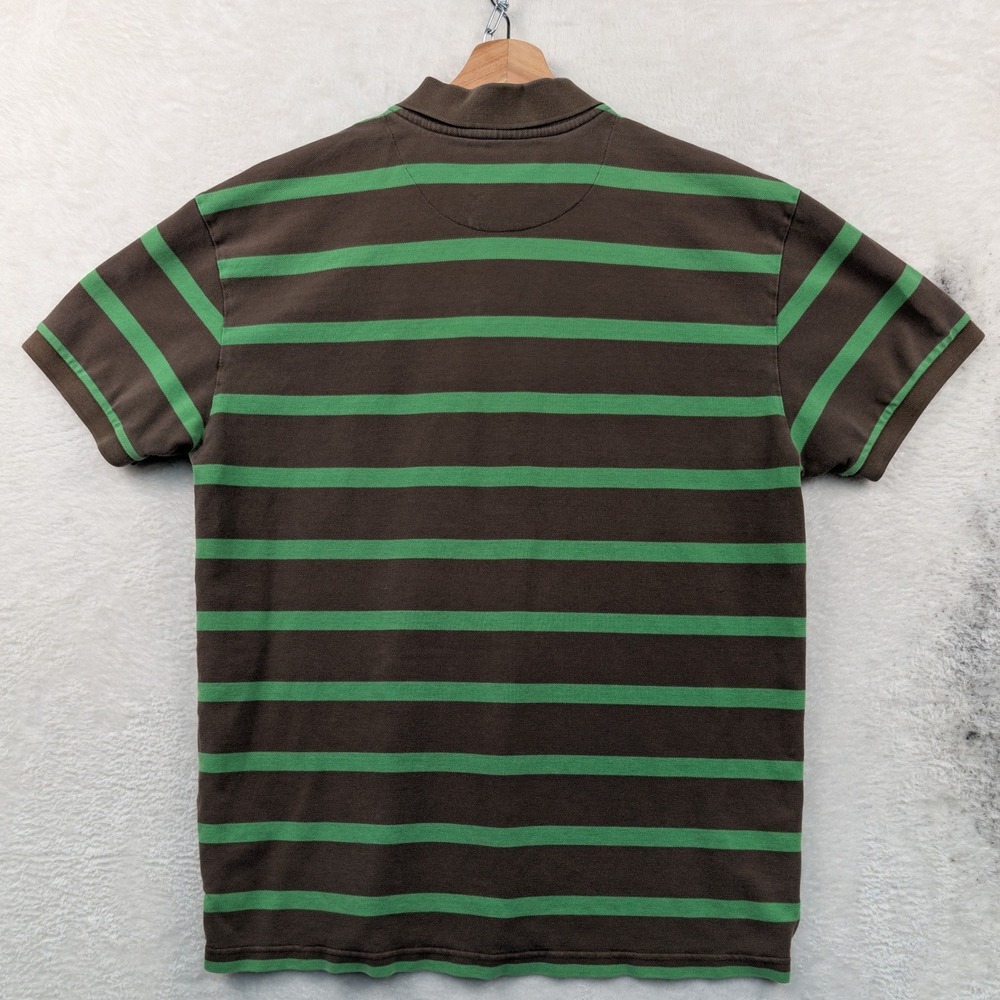 VTG Gap Polo Shirt Men's L Brown Green Stripe Pique Cotton Preppy Streetwear 90s - Picture 2 of 7